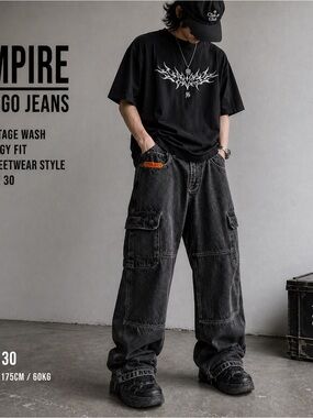 Empyre Black Washed Cargo Jeans size 30 Y2K